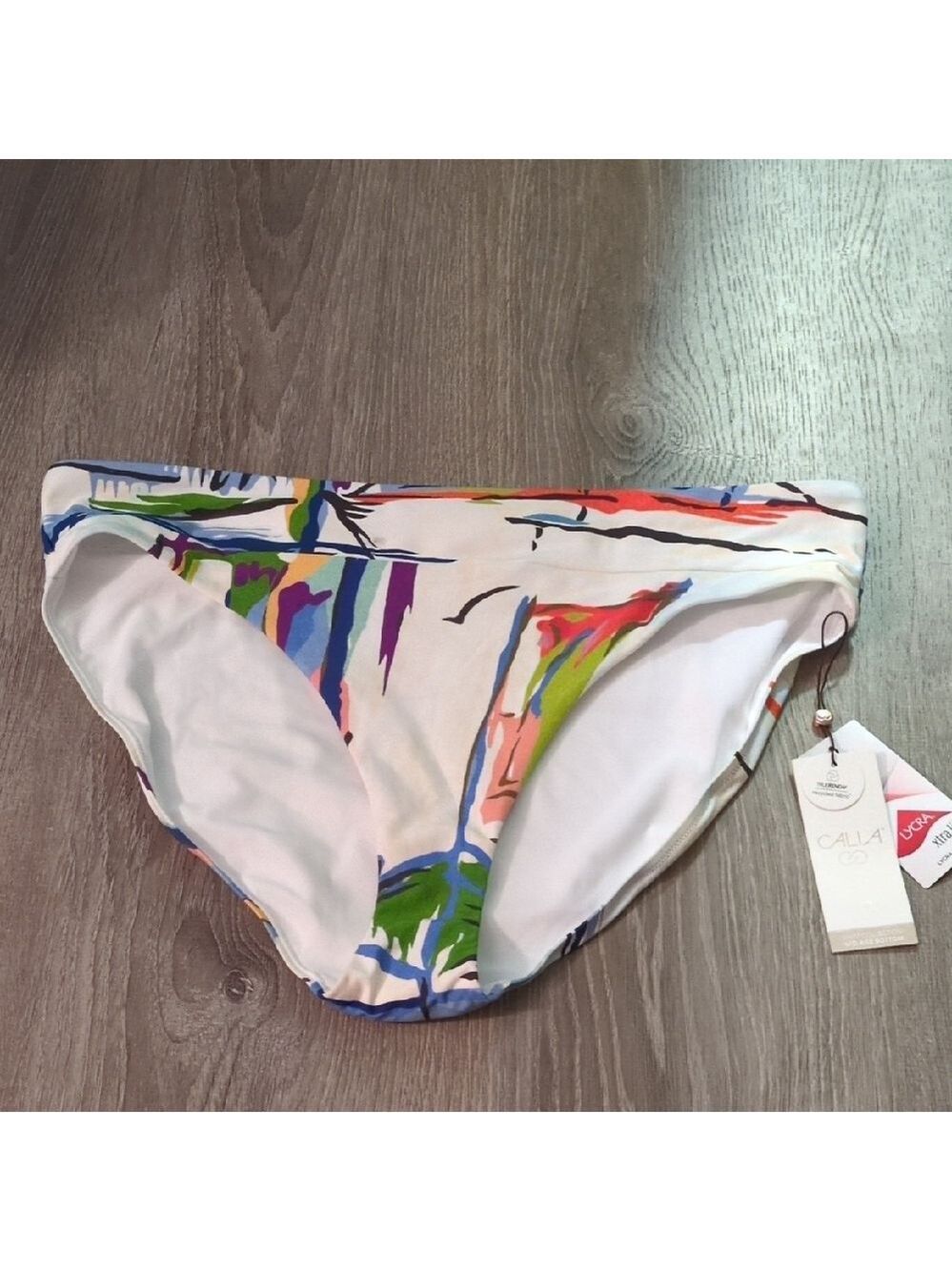Calia Mid Rise Tahitian Print Wide Band High Leg Swim Bottoms Size XL